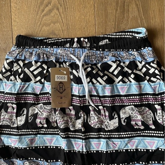 Famous BOHO Chang Elephant Thailand Patterns Lose Pants Casual Women's Pant Blue - Picture 3 of 8